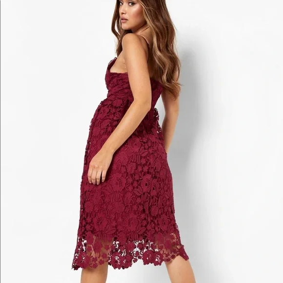 strappy crochet lace skater midi dress STRAPPY CROCHET LACE SKATER MIDI DRESS, size 10, COLOR RED